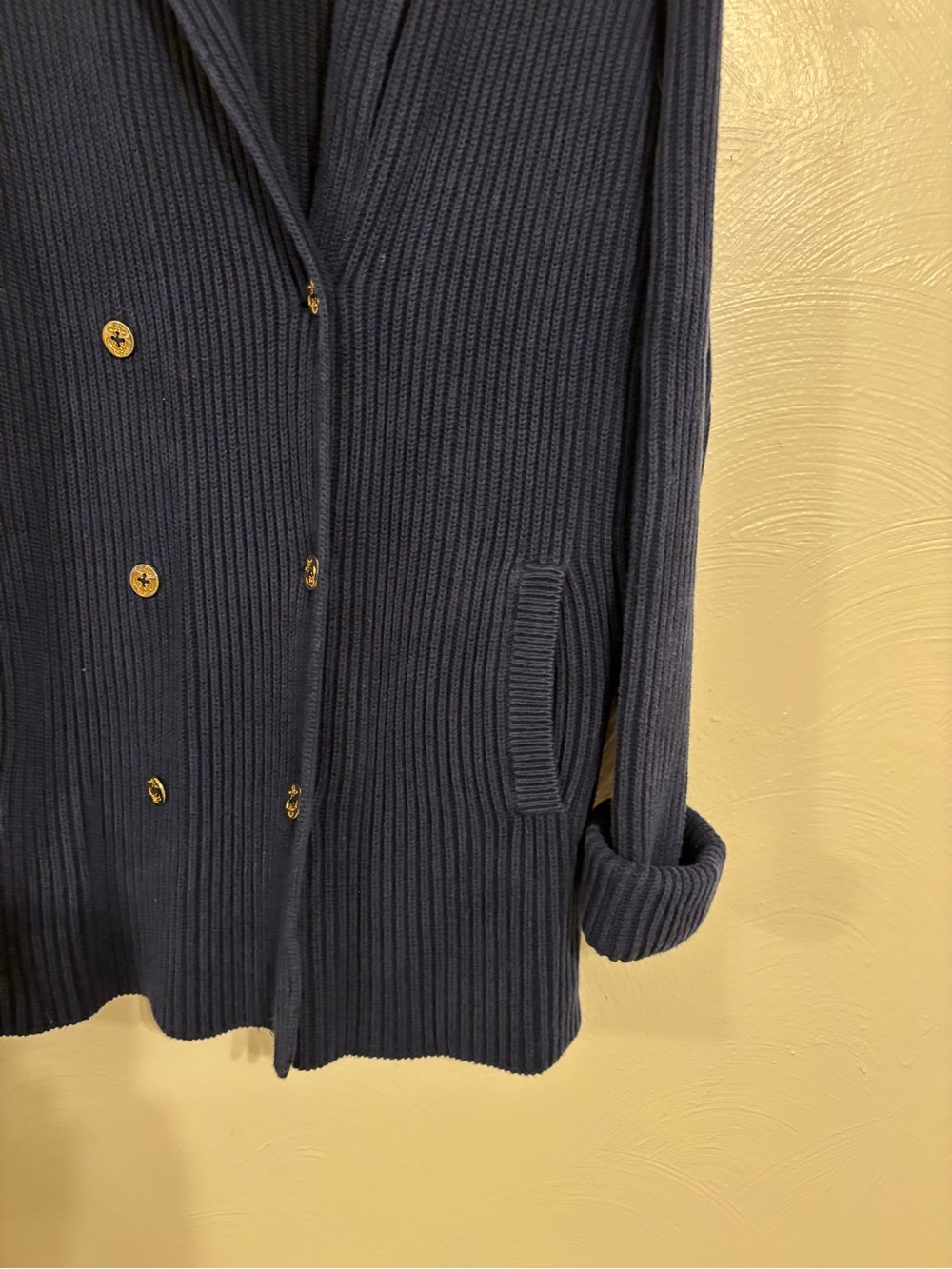Lauren Ralph Lauren Navy Ribbed Cotton Double Breasted Cardigan M - Picture 6 of 7